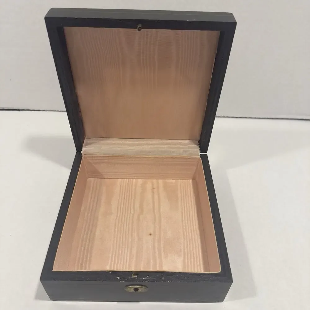 Vintage Florentine Wood Box, Made in Italy, Hand Painted, Black Square Numbered
